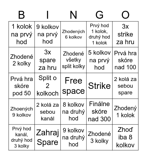 Bowling Bingo Card