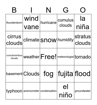 WEATHER BINGO Card