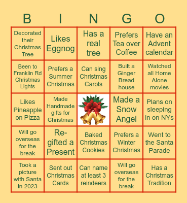 JINGLE MINGLE Bingo Card