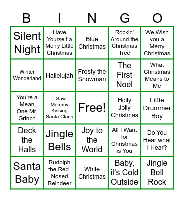 Senior Holiday Music Bingo Card