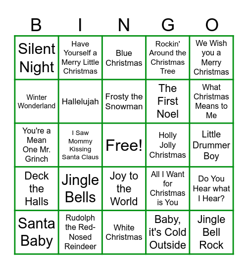 Senior Holiday Music Bingo Card