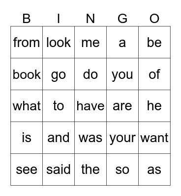 Heart Words Lessons 1-43 Bingo Card