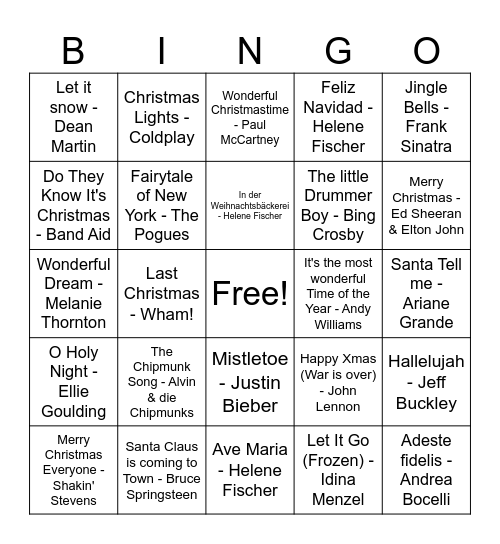 Weihnachtssong Bingo Card