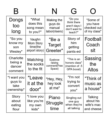Singers Bingo Card
