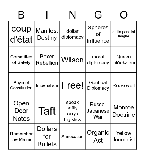 Unit 5 Review Bingo Card