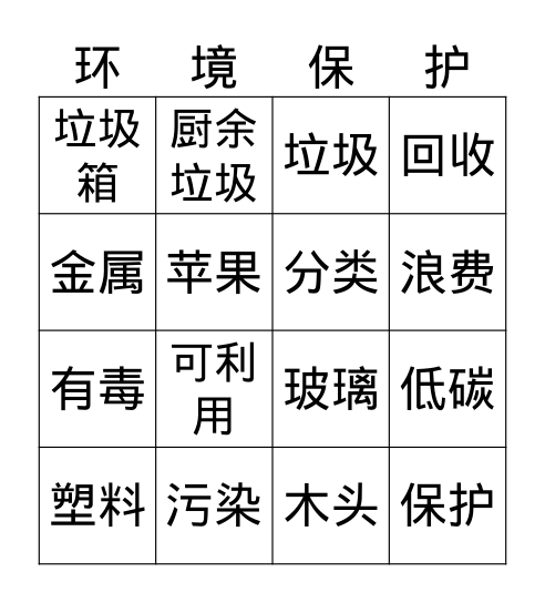 中文二环保 Bingo Card