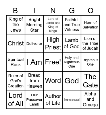 The Names & Titles of Jesus Bingo Card