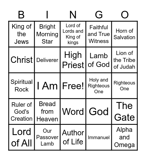 The Names & Titles of Jesus Bingo Card