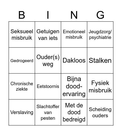 Trauma bingo Card