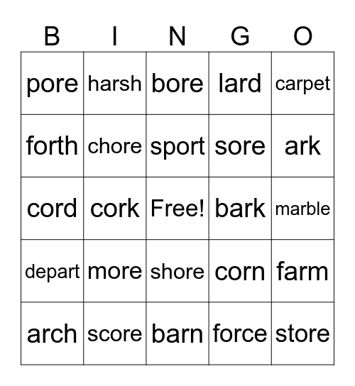 UFLI Bingo Card