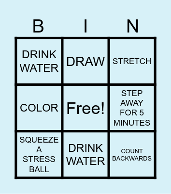 SELF CONTROL Bingo Card