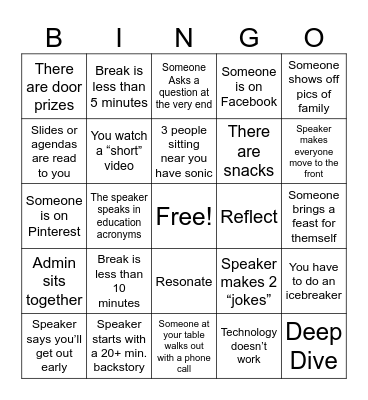 Professional Development Bingo Card