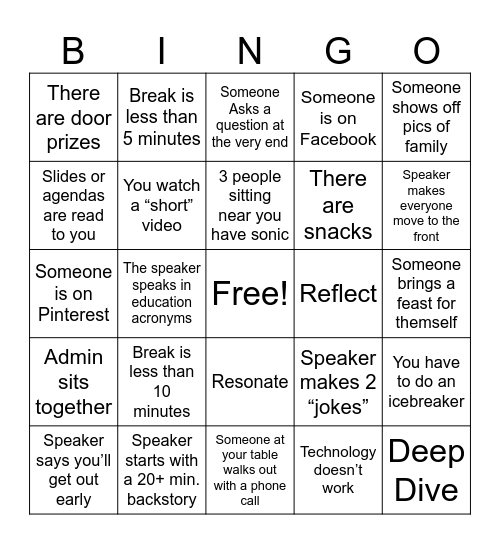 Professional Development Bingo Card