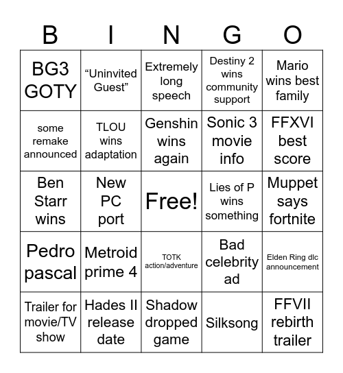 Untitled Bingo Card