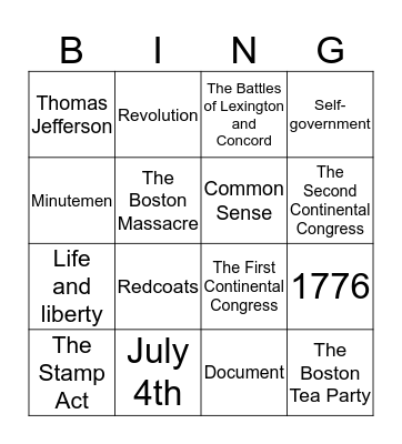 Steps to the Revolution Bingo Card