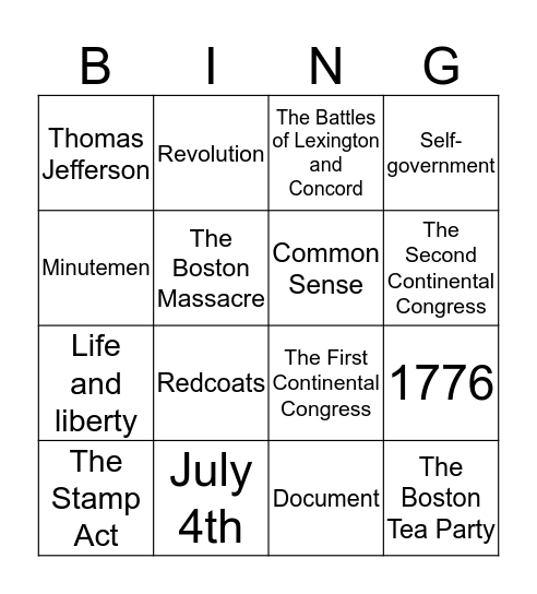 Steps to the Revolution Bingo Card