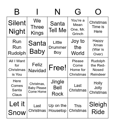 Holiday Songs Bingo Card