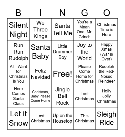 Holiday Songs Bingo Card