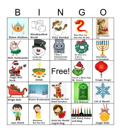 Holiday Song Bingo Card