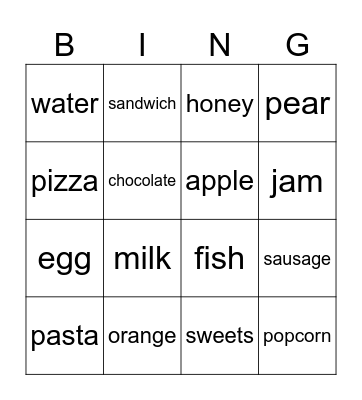 Food Bingo Card