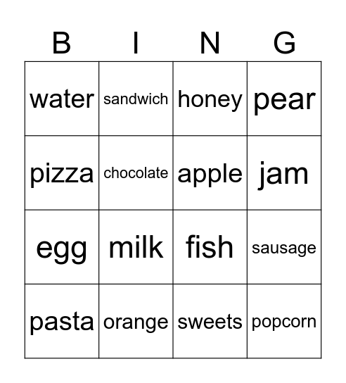 Food Bingo Card