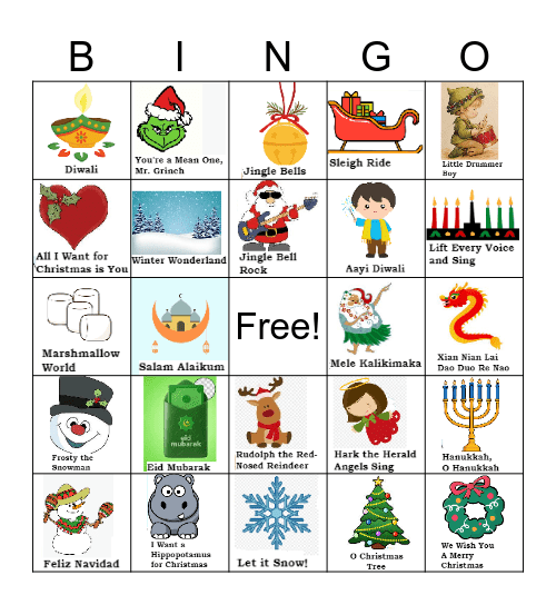 Holiday Song Bingo Card