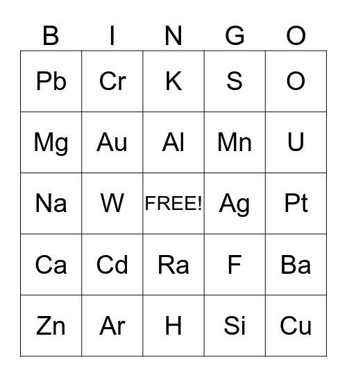 Elementen Bingo Card