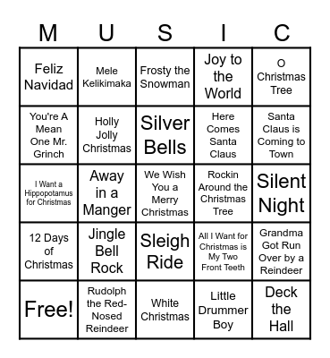 Christmas Songs Bingo Card