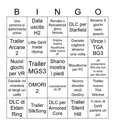 TGA 2023 Bingo Card