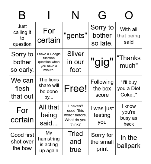 Larry Gallagher Bingo Card