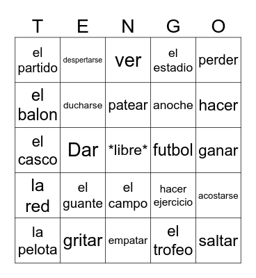 deportes y verbos Bingo Card
