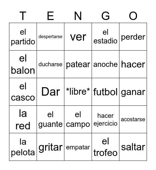 deportes y verbos Bingo Card