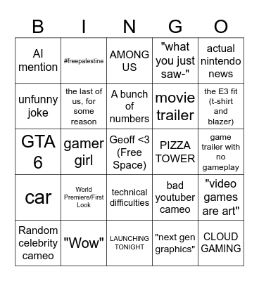 THE GAME AWARDS Bingo Card