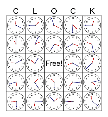 Telling Time Bingo Card