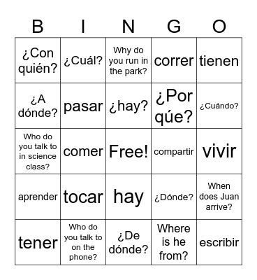 Review Spanish 2 Bingo Card