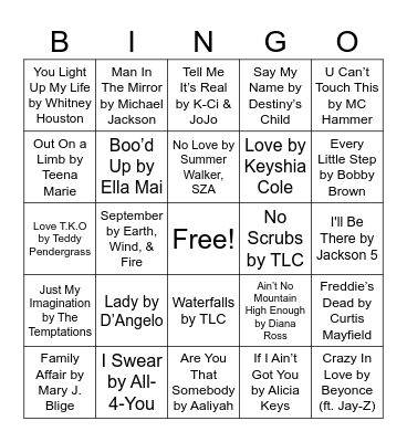 R&B Bingo Card
