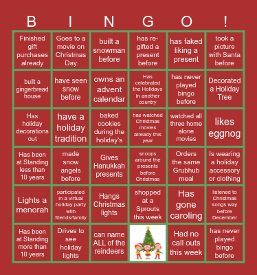 Virtual Holiday Bingo Card