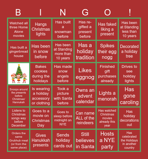 Virtual Holiday Bingo Card