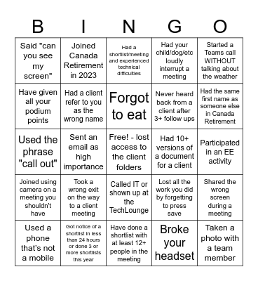 Manulife Retirement Bingo Card