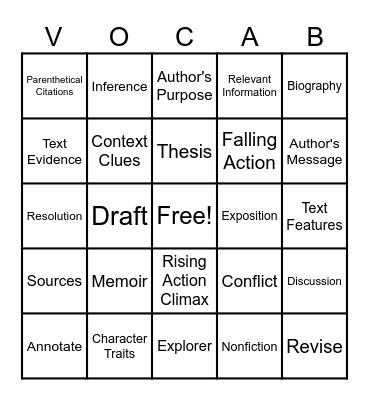 Unit 3 Vocab Bingo Card