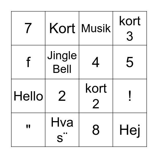 Musik Bingo Card