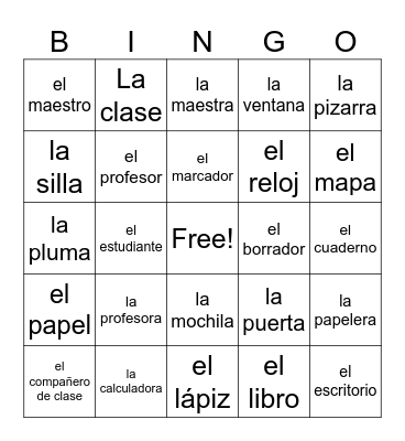 Classroom Items Bingo Card