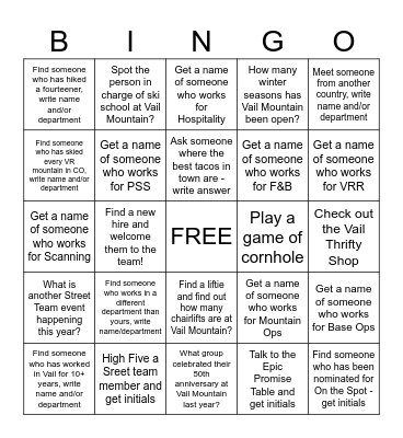 Winter Kick Off Bingo Card