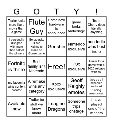 GOTY! Bingo Card