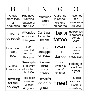 Faculty BINGO Card