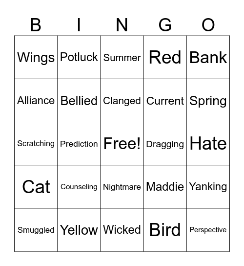 Orbiting Jupiter Chapter Two Vocabulary Bingo Card