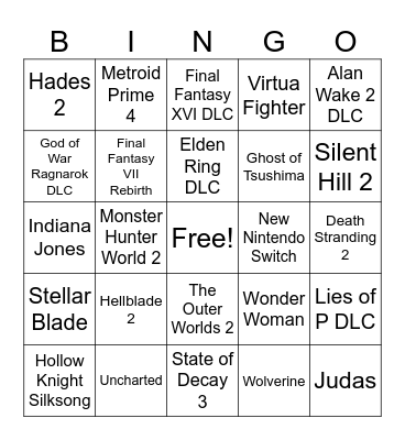 Game Awards 2023 Bingo Card