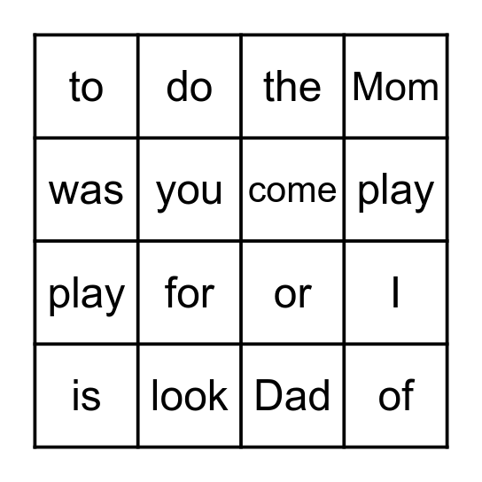 FIND THE WORD Bingo Card