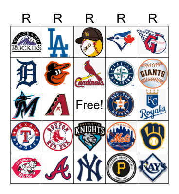 Baseball R Bingo Card