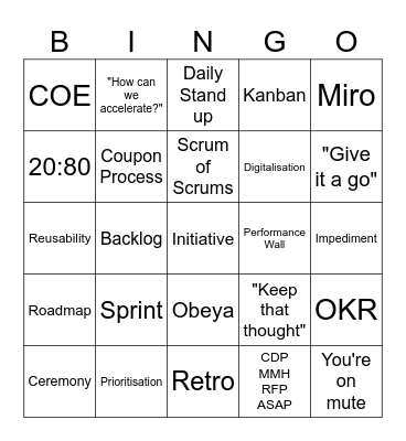 Value Stream 1 Bingo Card